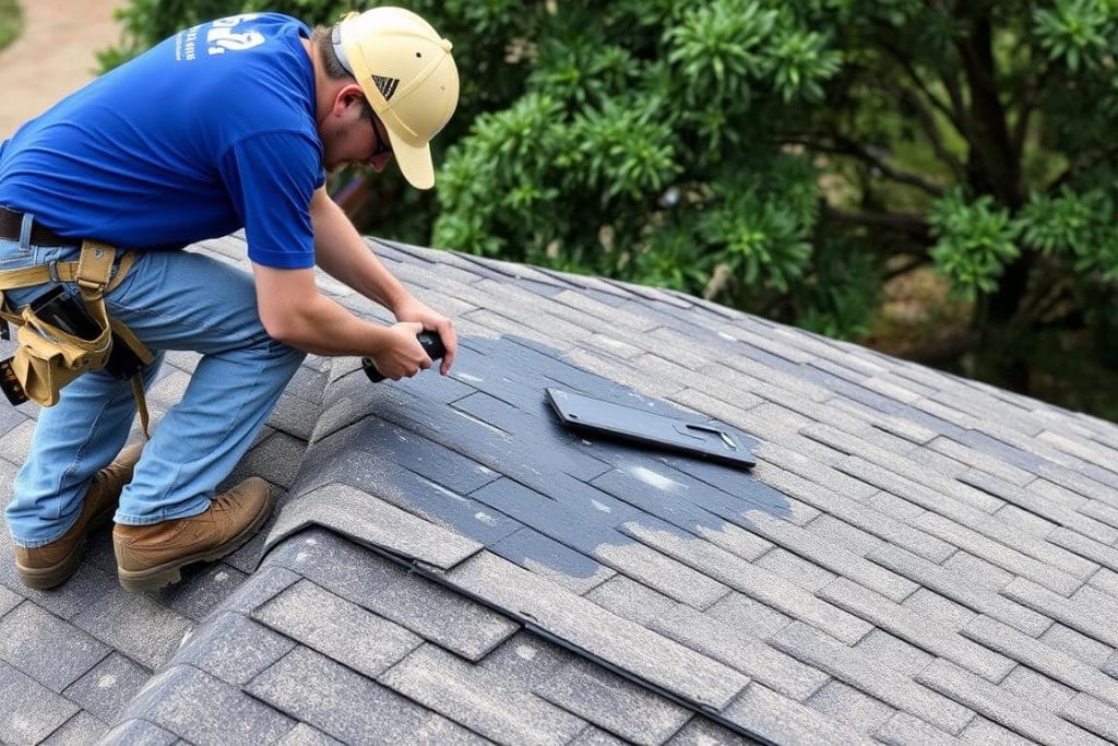 Storm damage assessment on a Houston residential roof