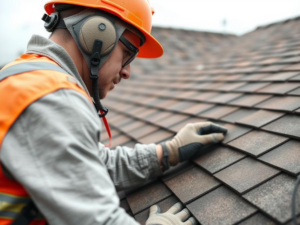 Rockin' Rooftops technician inspecting a roof in Galveston