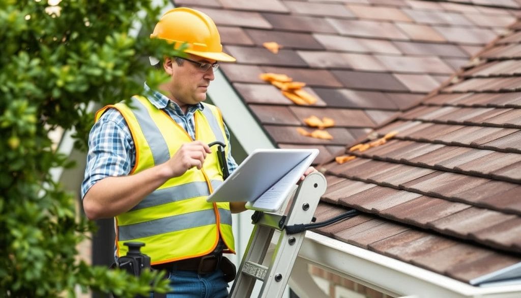 Roof inspection being performed by Houston roofing companies expert Roof inspection being performed by Houston roofing companies expert
